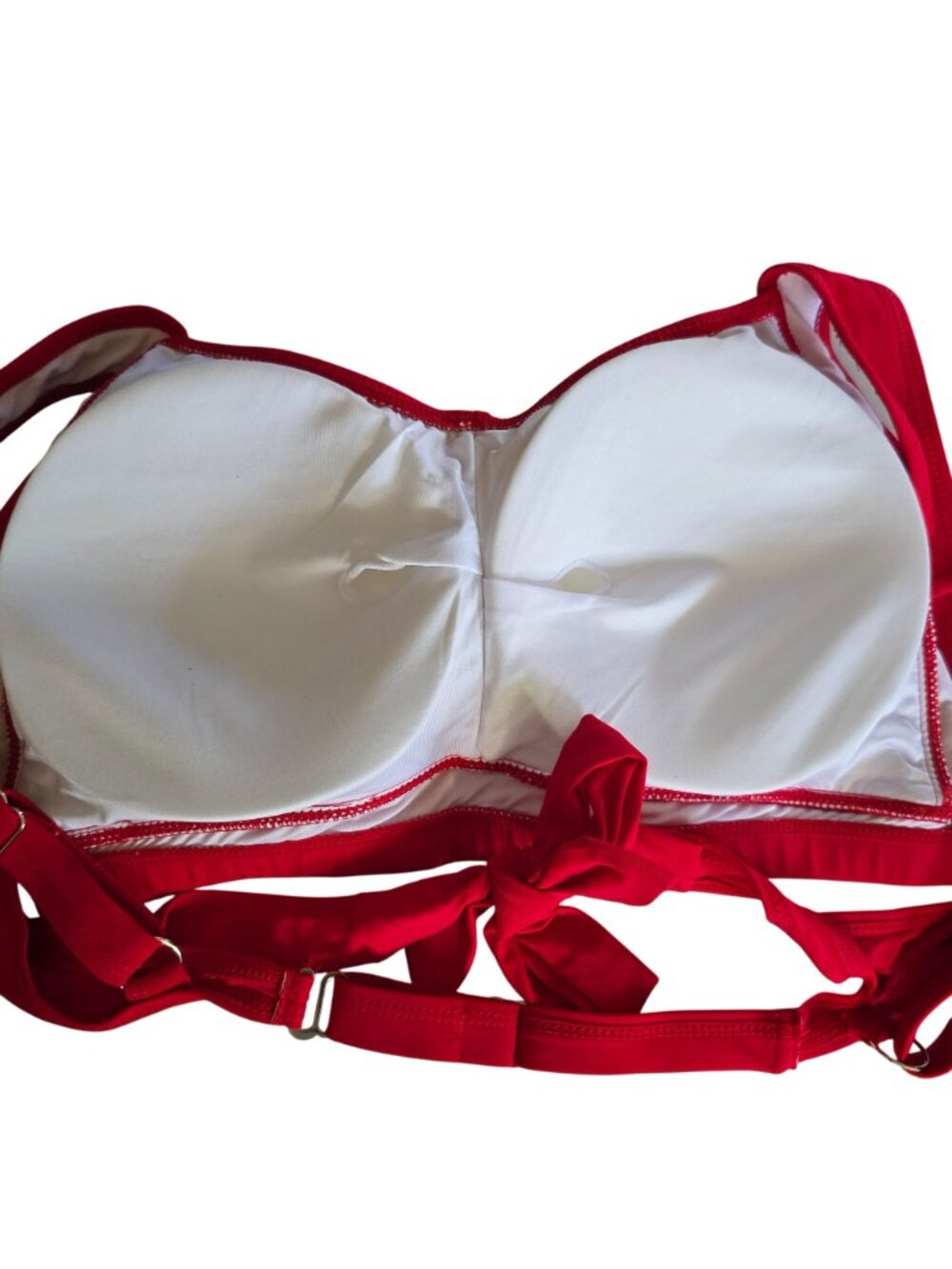 Plus Size Red Bikini Top 24W Padded Cups Adjustable Tie/Clasp Back Lined - Picture 4 of 8